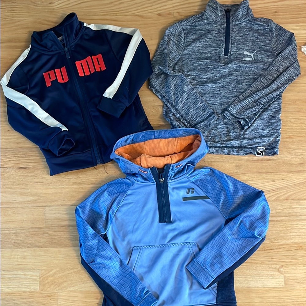 3 pcs boys PUMA sports zip up bundle, 1/4 zips and track jacket, size: 4